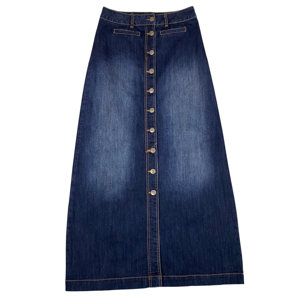 Est. 1946 Denim Button Front Stretch A-Line Maxi Skirt Womens 2 Dark‎ Wash Blue